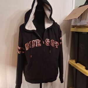 Guess Pink And Black Lined Hoodie Size Medium